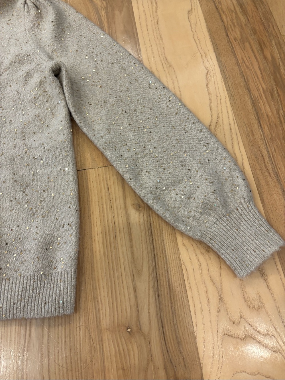 LOFT Sequin Double V-Neck Sweater Taupe Sand Medium - Picture 5 of 8